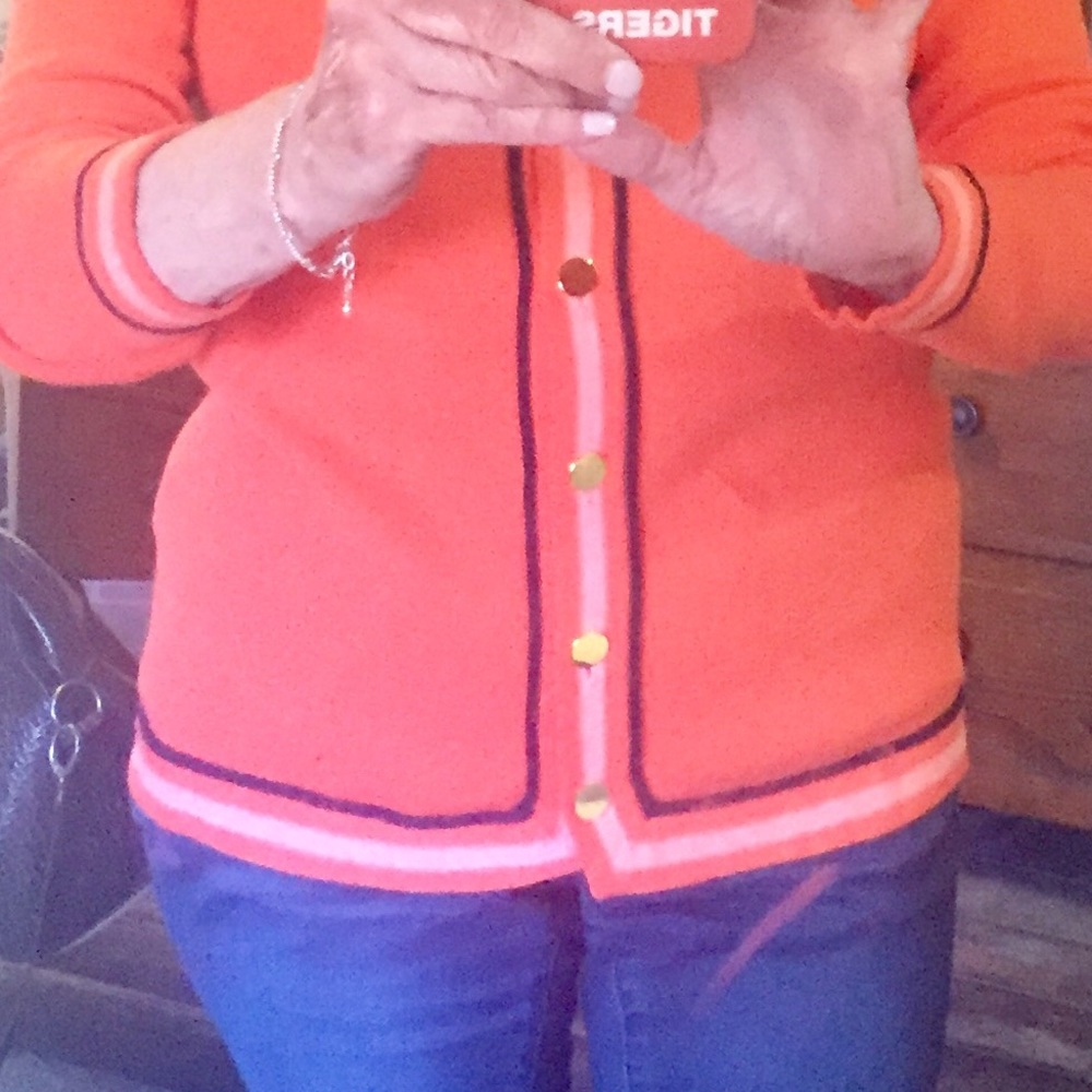 Petite small, orange cardigan by Crown and Ivey